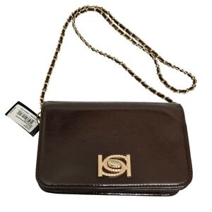 Bebe Sophia Patent Shoulder Bag Chocolate Brown Gold Chain MSRP‎ 69